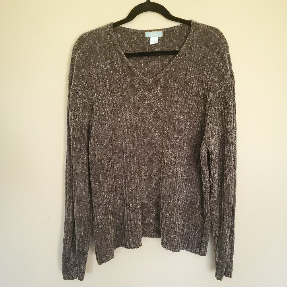 Jennifer Moore chenille cable knit sweater gray XL